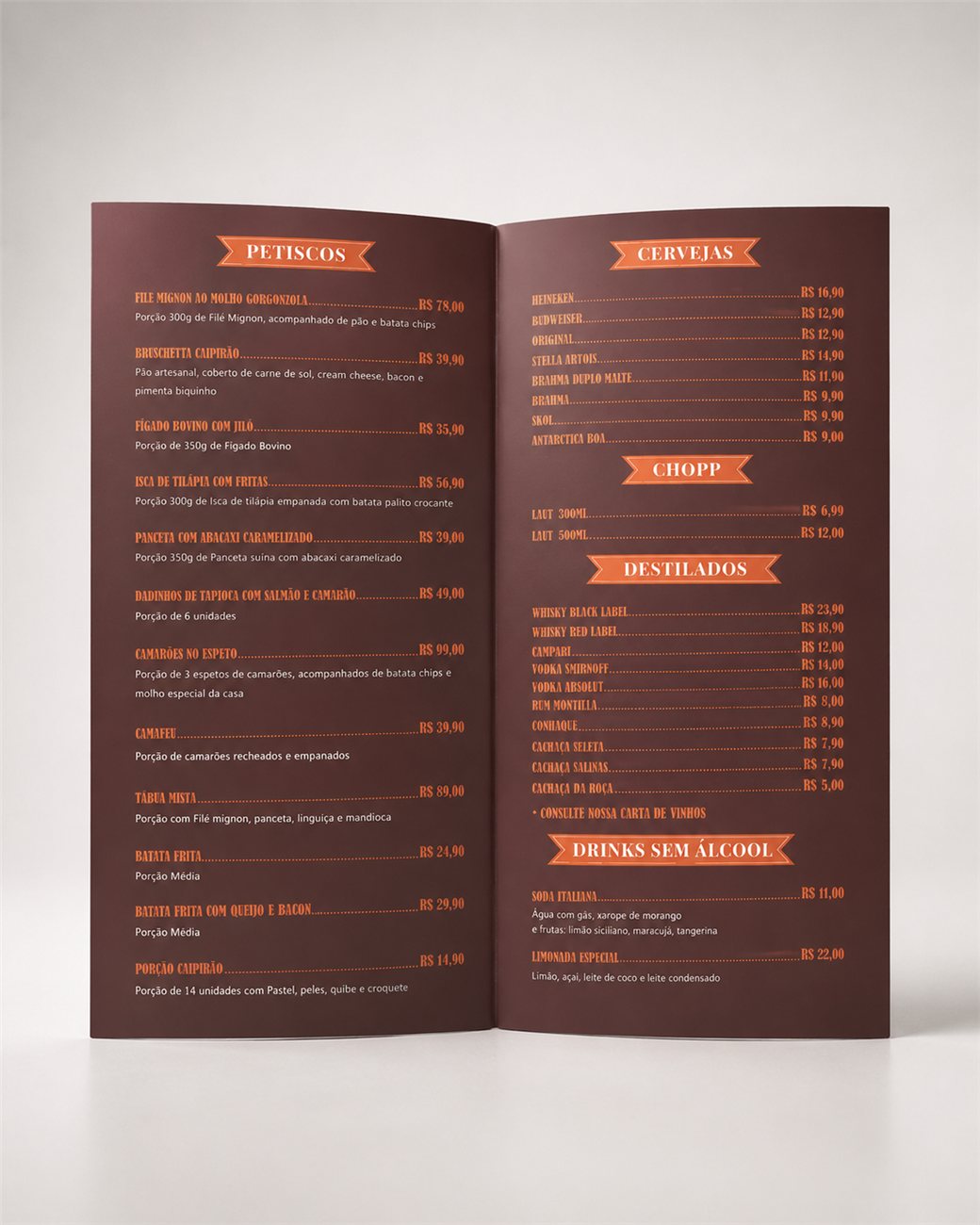 Cardápio personalizado — Caipirão, páginas internas